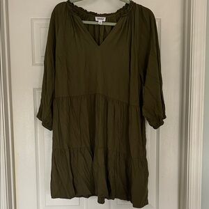 caralynmirand The Drop Olive Tiered V-Neck Peasant Dress